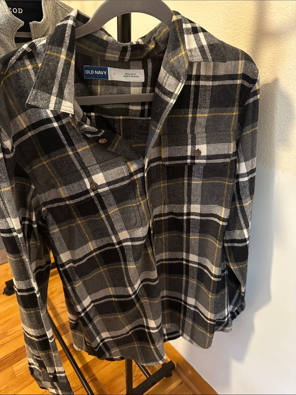 Old Navy Black, Gray & Yellow Plaid Button-Down Shirt